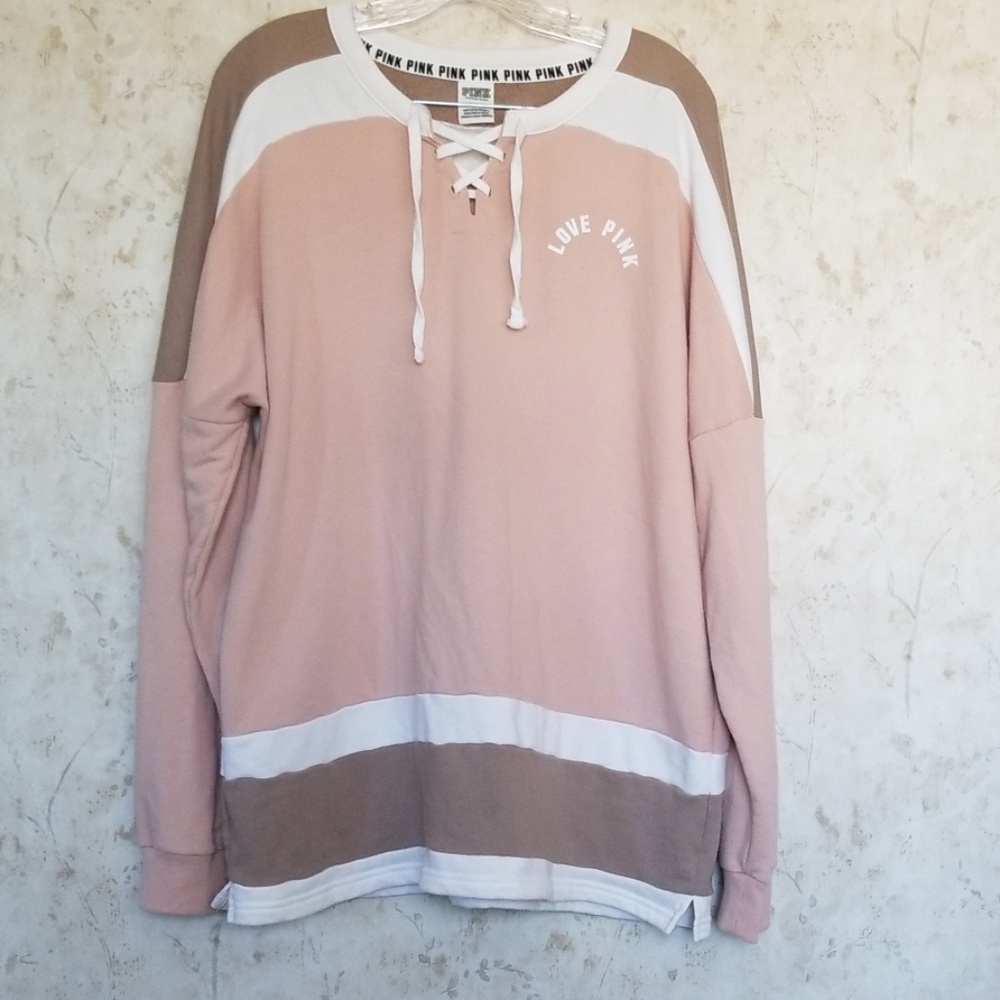 Pink women's long sleeves sweatshirt pullover top - Picture 1 of 6